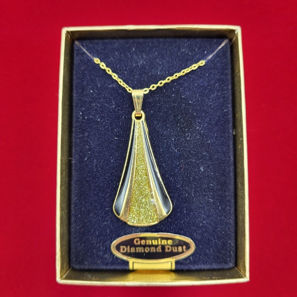 Vtg Necklace Van Doran Genuine Diamond Dust Gold Tone Pendant Elegant Teardrop